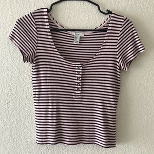 Raspberry and white striped crop top